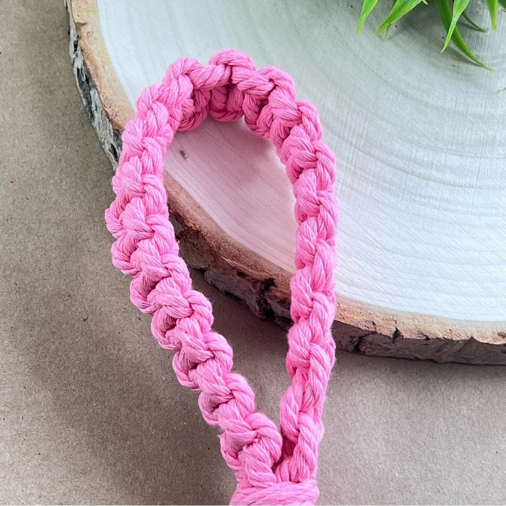 Boho Macrame Wristlet Hot Pink Keychain